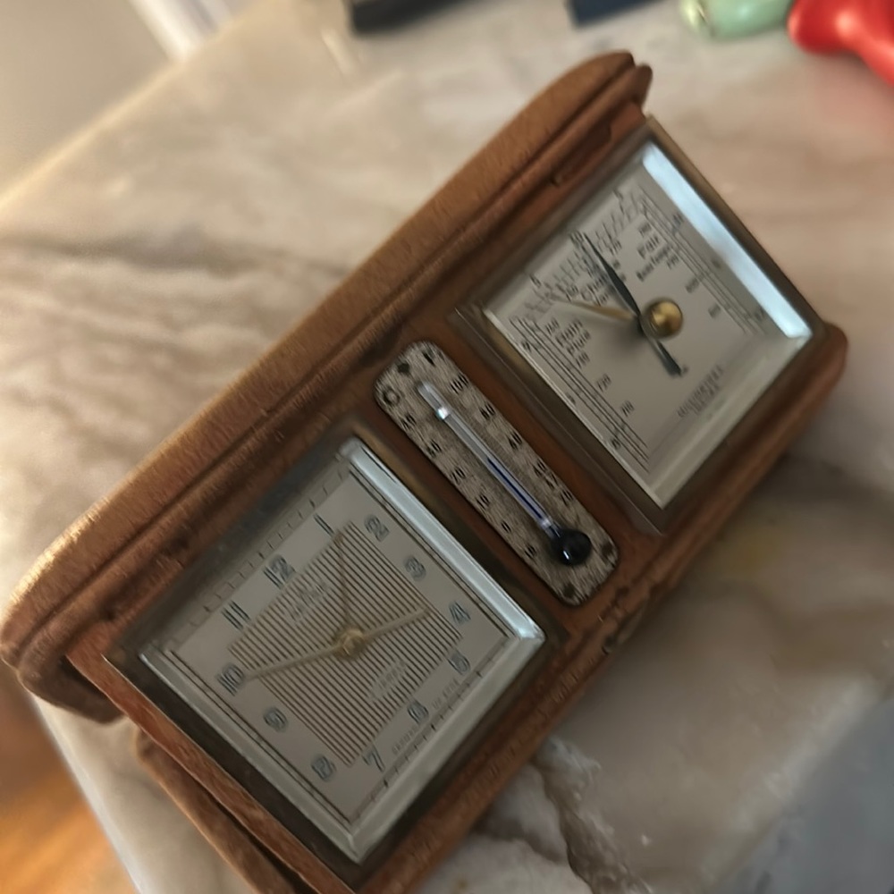 1950 Rensie Watch Corp Travel Alarm Clock Thermometer Barometer Weather Station
